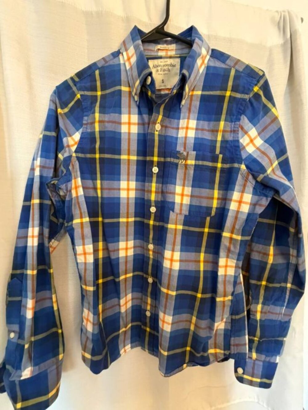 Abercrombie & Fitch - Plaid Shirt - Small Blue - yellow & brown stripe - $25
